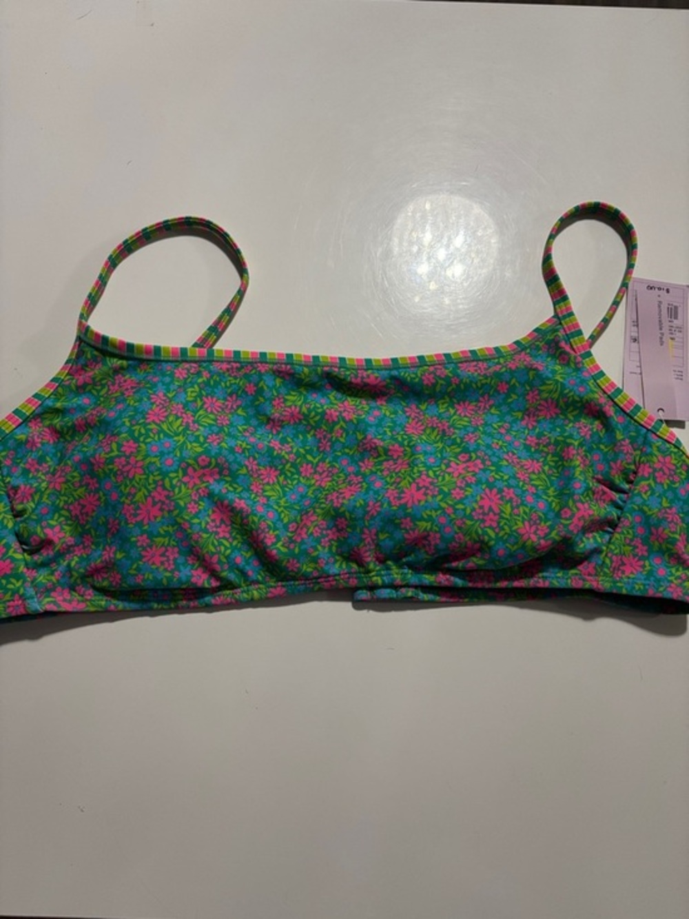 Floral Crop Bikini Top in Teal & Pink